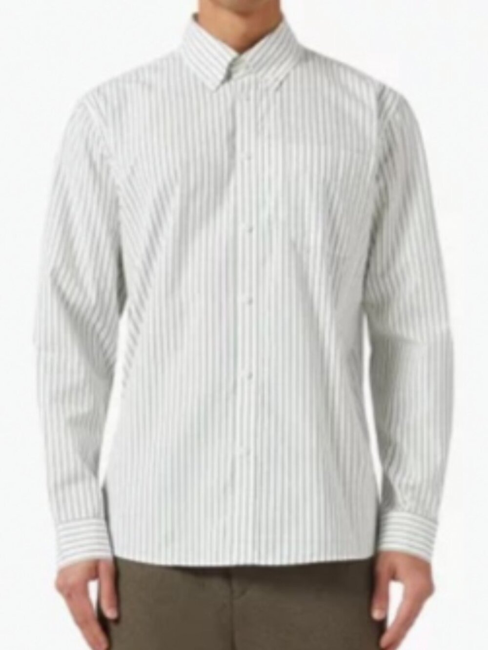 Les Deux White & Green Stripped Long Sleeve Button Up Shirt in Medium